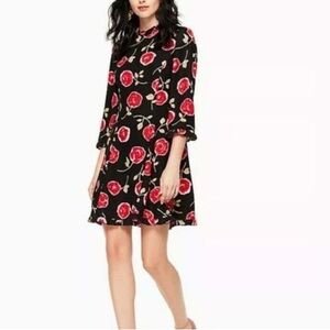 Kate Spade New York Dress Size 00 Hazy Rose Black Floral Print 3/4 Sleeve